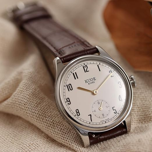 KUOE KYOTO Classic Antique Watch 35mm Type-Pressed Brown Leather Band