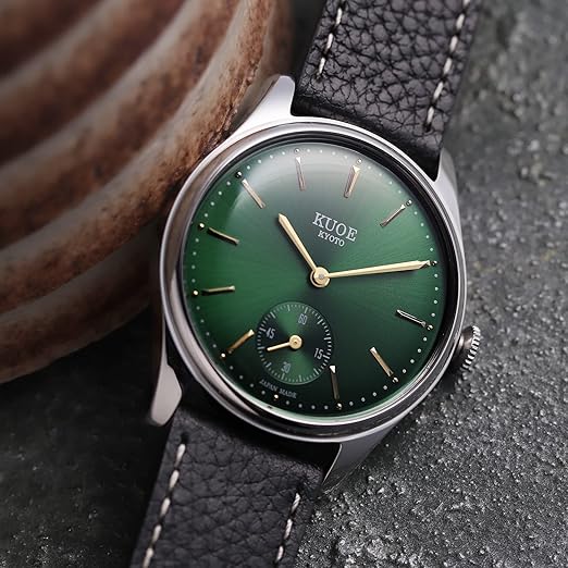 KUOE KYOTO Classic Antique Watch 35mm Type-Pressed Black Leather Band