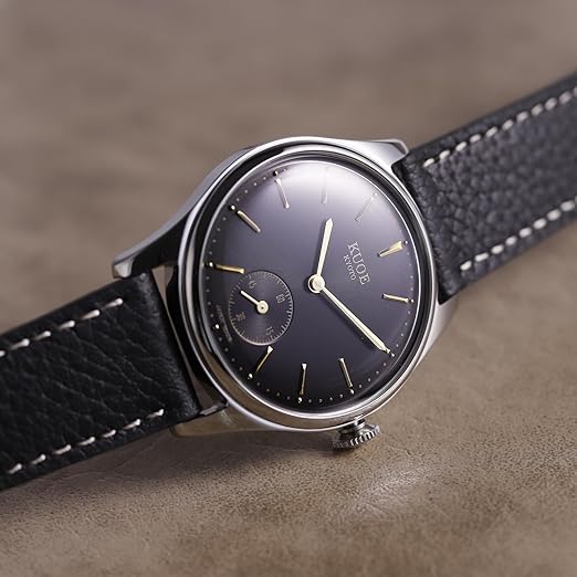 KUOE KYOTO Classic Antique Watch 35mm Type-Pressed Black Leather Band