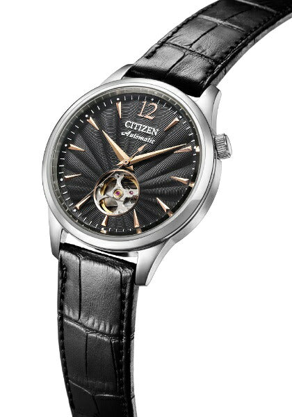 CITIZEN NH9131-14E Black Guilloche Pattern Open Heart Men's Watch
