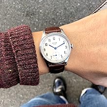 KUOE KYOTO Classic Antique Watch 35mm Type-Pressed Brown Leather Band