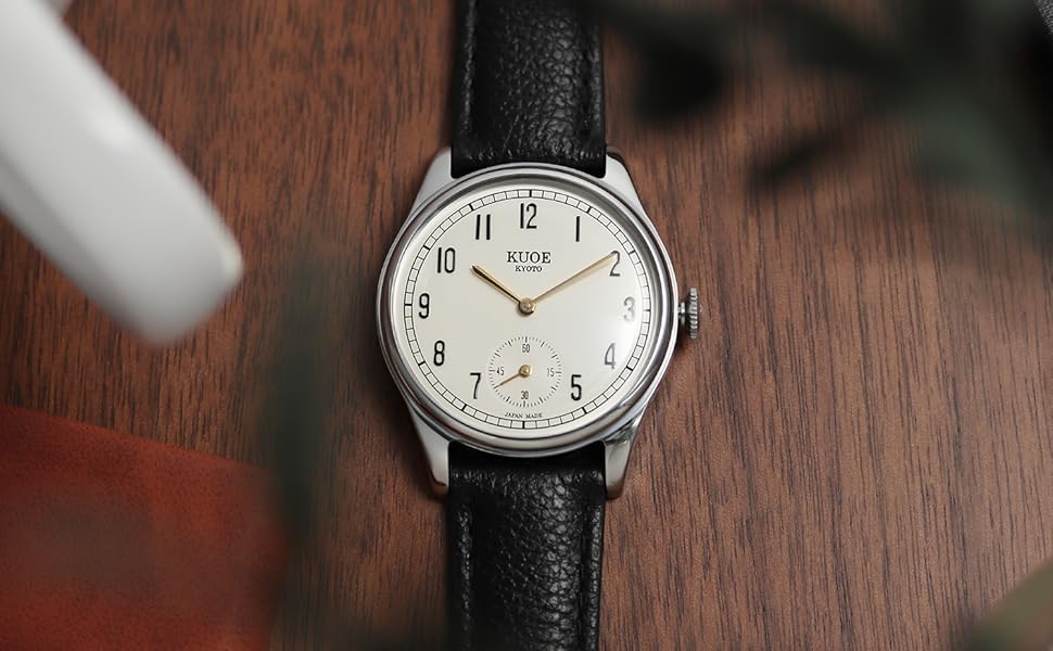 KUOE KYOTO Classic Antique Watch 35mm Type-Pressed Brown Leather Band