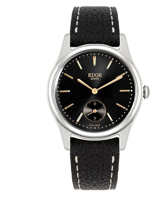 KUOE KYOTO Classic Antique Watch 35mm Type-Pressed Black Leather Band