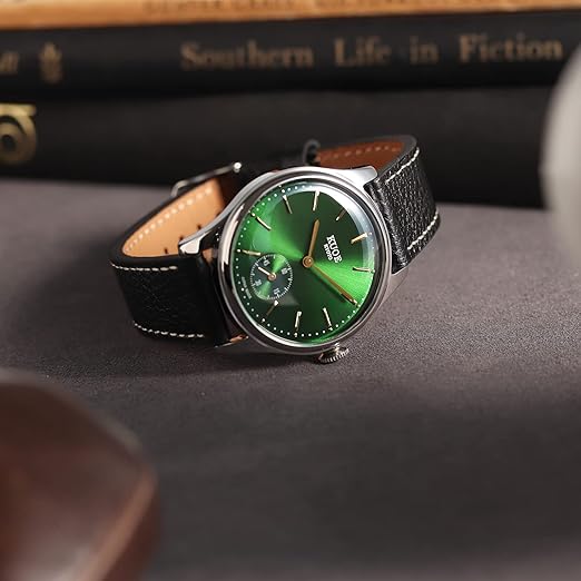 KUOE KYOTO Classic Antique Watch 35mm Type-Pressed Black Leather Band