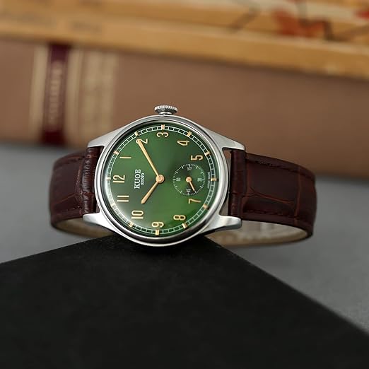 KUOE KYOTO Classic Antique Watch 35mm Type-Pressed Brown Leather Band