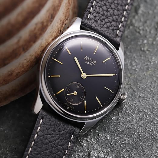 KUOE KYOTO Classic Antique Watch 35mm Type-Pressed Black Leather Band