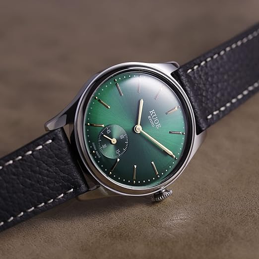 KUOE KYOTO Classic Antique Watch 35mm Type-Pressed Black Leather Band