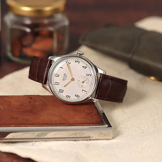 KUOE KYOTO Classic Antique Watch 35mm Type-Pressed Brown Leather Band