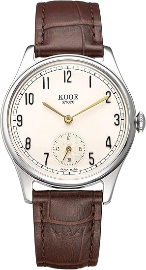 KUOE KYOTO Classic Antique Watch 35mm Type-Pressed Brown Leather Band