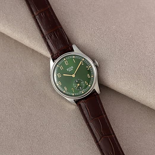 KUOE KYOTO Classic Antique Watch 35mm Type-Pressed Brown Leather Band