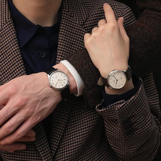 KUOE KYOTO Classic Antique Watch 35mm Type-Pressed Brown Leather Band