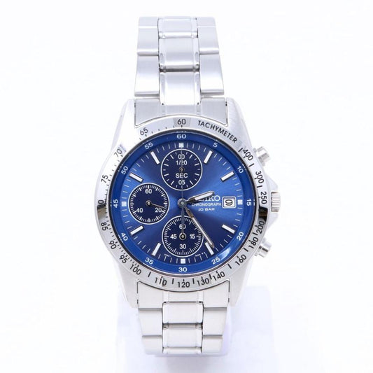 SEIKO Spirit SBTQ071 blue dial chronograph watch front view