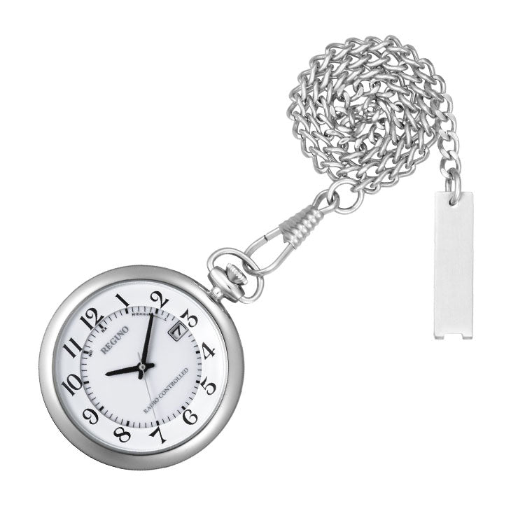 CITIZEN Reguno KL7-914-11 White Silver Solar Tech radio clock pocket watch New