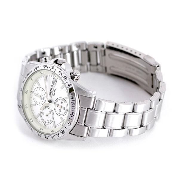 SEIKO SND363PC silver dial chronograph watch side view