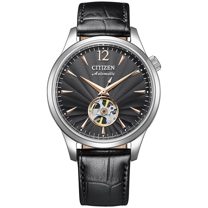 CITIZEN NH9131-14E Black Guilloche Pattern Open Heart Men's Watch