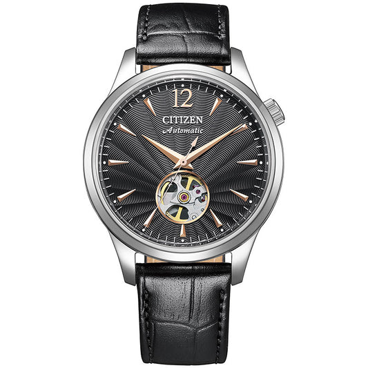 CITIZEN NH9131-14E Black Guilloche Pattern Open Heart Men's Watch