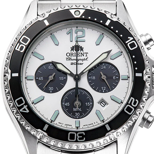 ORIENT Mako RN-TX0203S White Panda Solar Chronograph Men's Watch