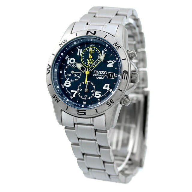 SEIKO SND379P1 blue dial chronograph watch front view