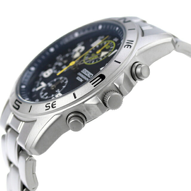 SEIKO SND379P1 blue dial chronograph watch angle view