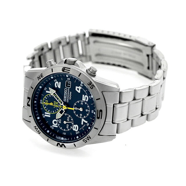 SEIKO SND379P1 blue dial chronograph watch side view