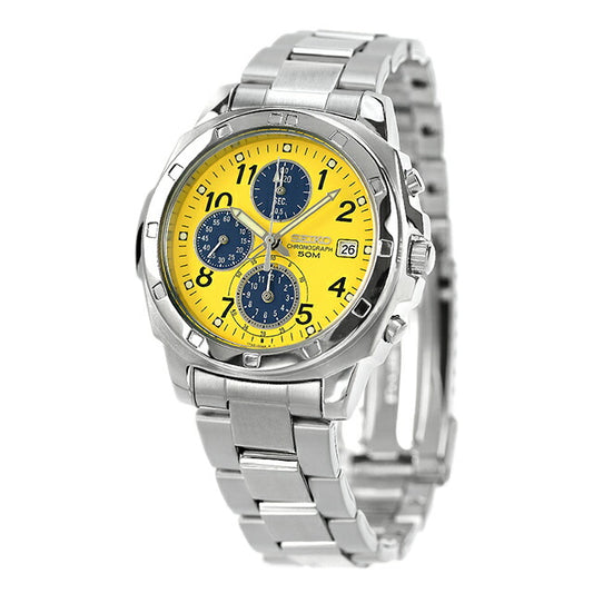 SEIKO SND409P1 Yellow Silver Band Analog Waterproof 5BAR Men's Watch